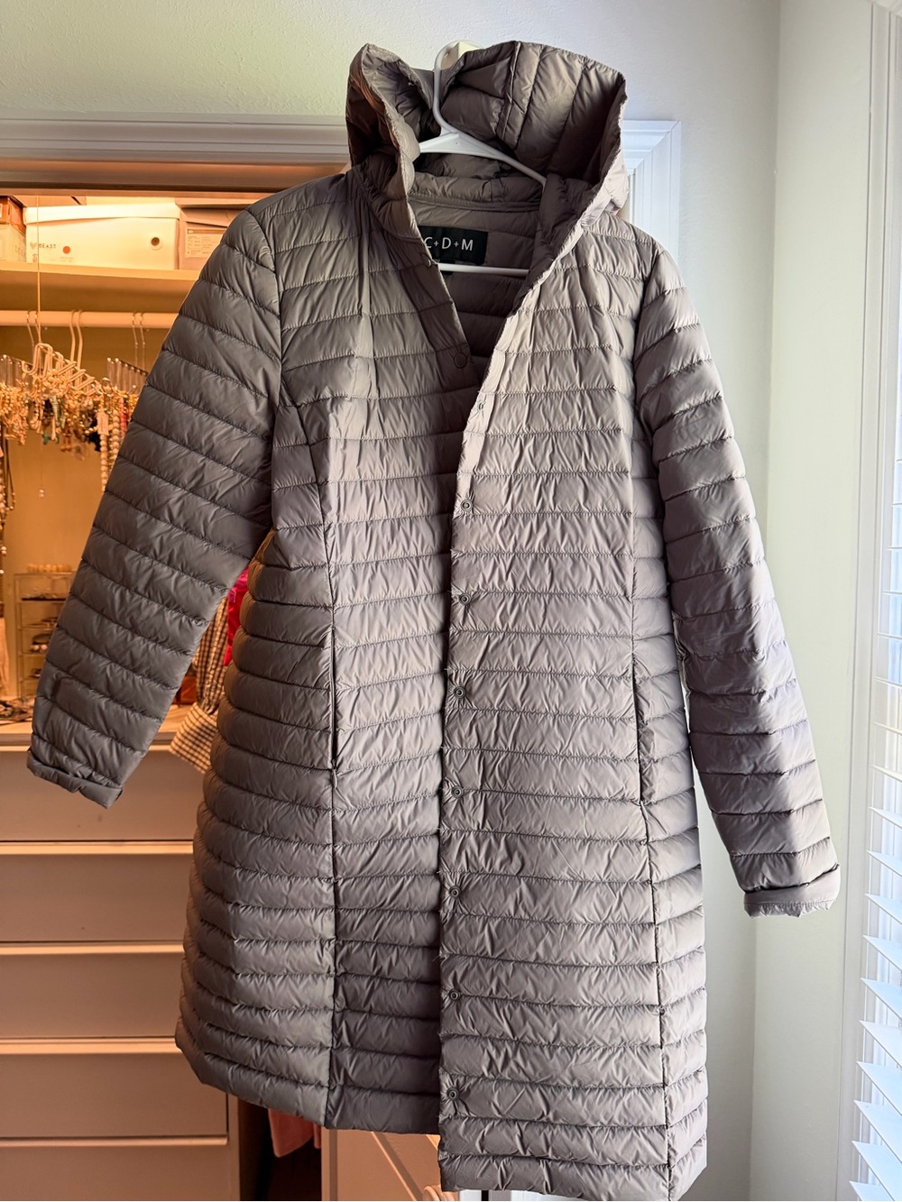 Taupe Packable Puffer Coat - Women's Lightweight Hooded Jacket Brand CDM